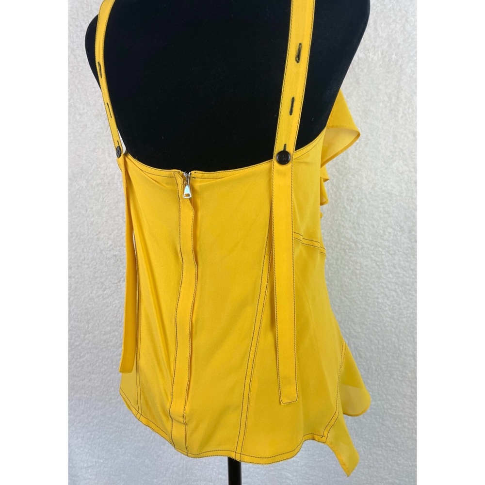 DEREK LAM • Yellow Silk Ruffle Button-Strap Tank Top, 0 - Picture 7 of 13